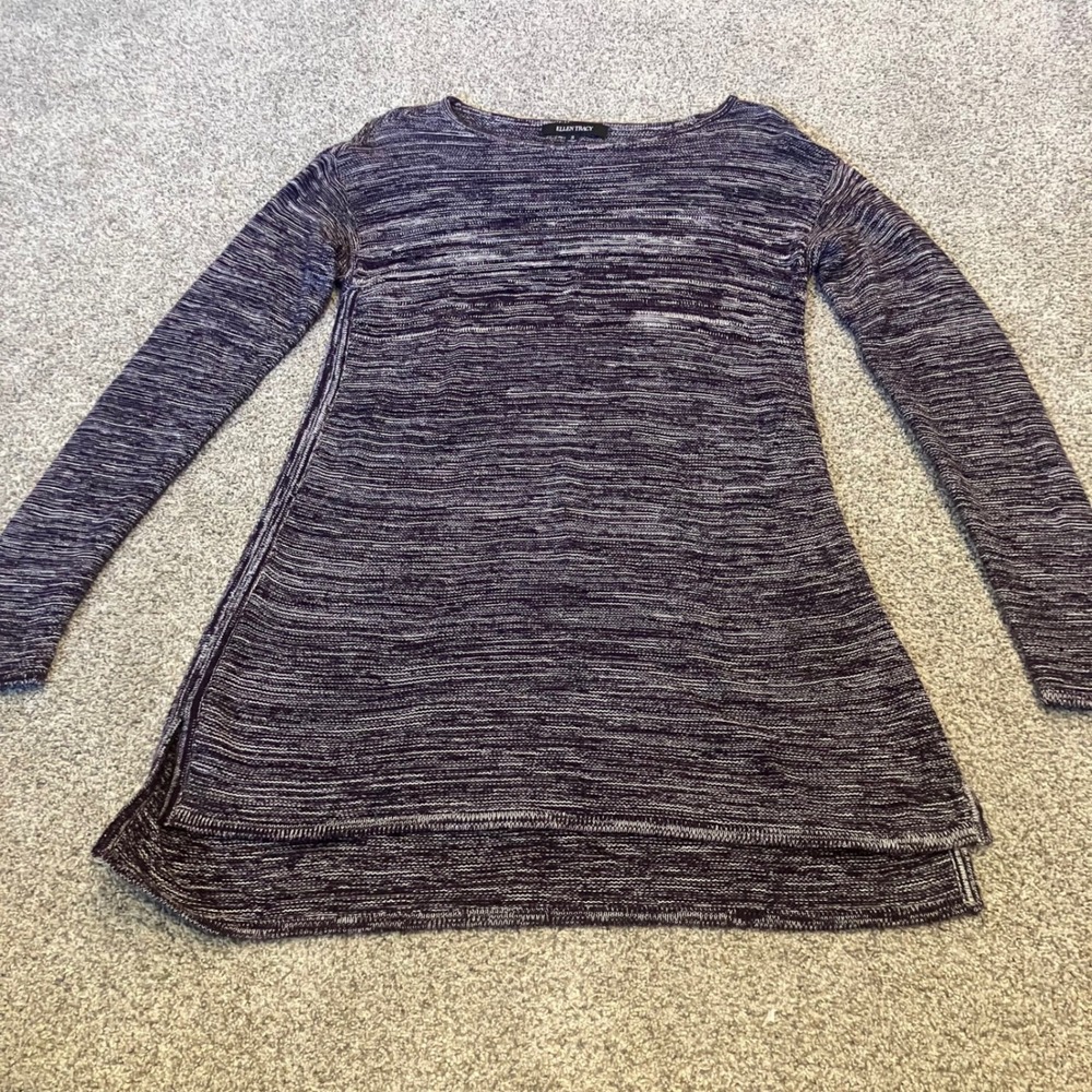 Ellen Tracy Womens S Bordeaux Ivory Marled Space Dye Tunic Longline Sweater Twee